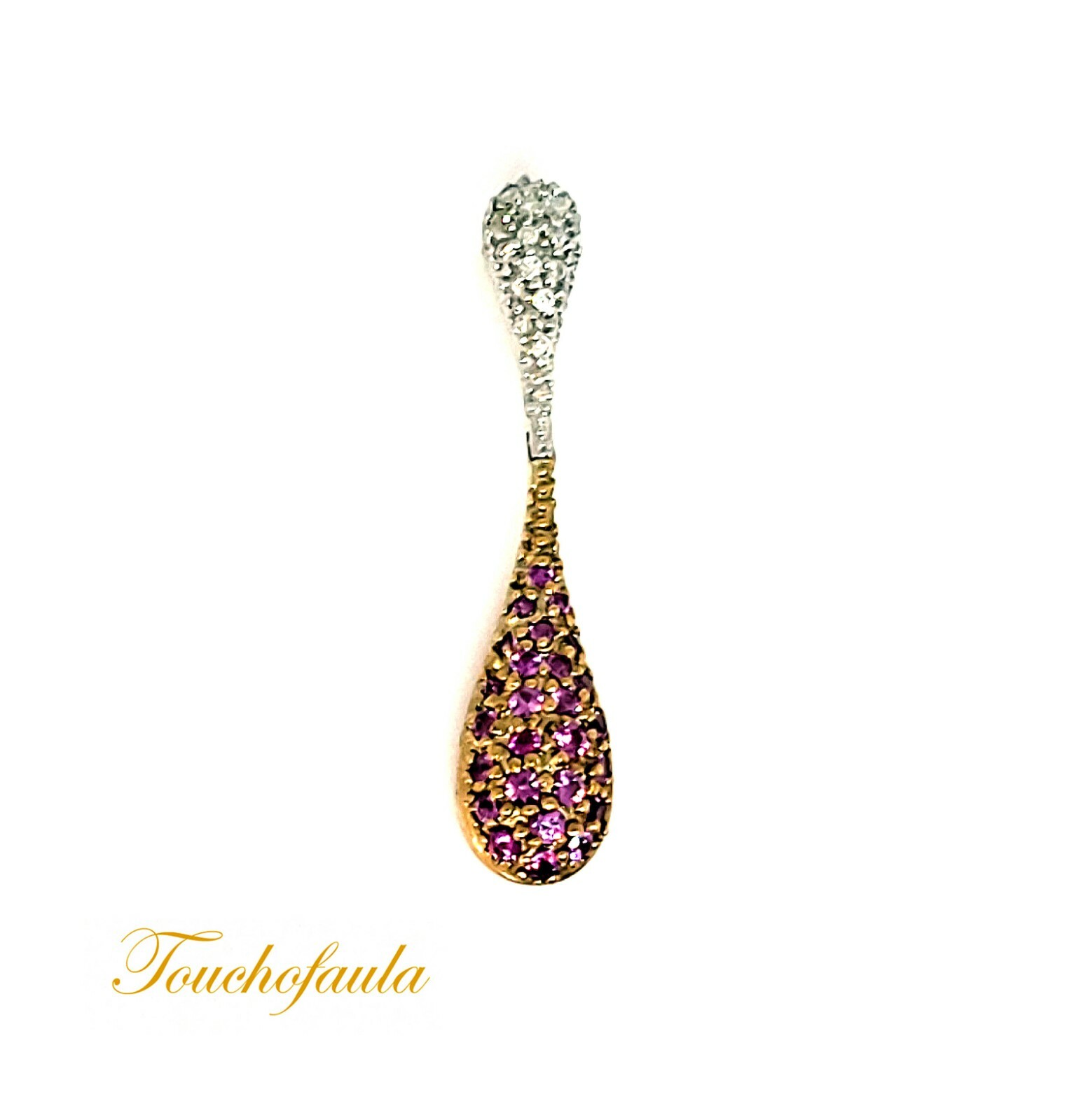 18K TWO TONE GOLD BEAUTIFUL DIAMOND AND PINK SAPPHIRES PENDANT 3.2 GRAMS