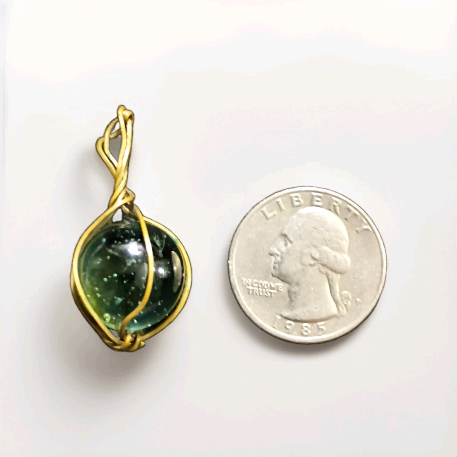 Handmade Green Round Glass Marble Wire-Wrapped Pendant Charm