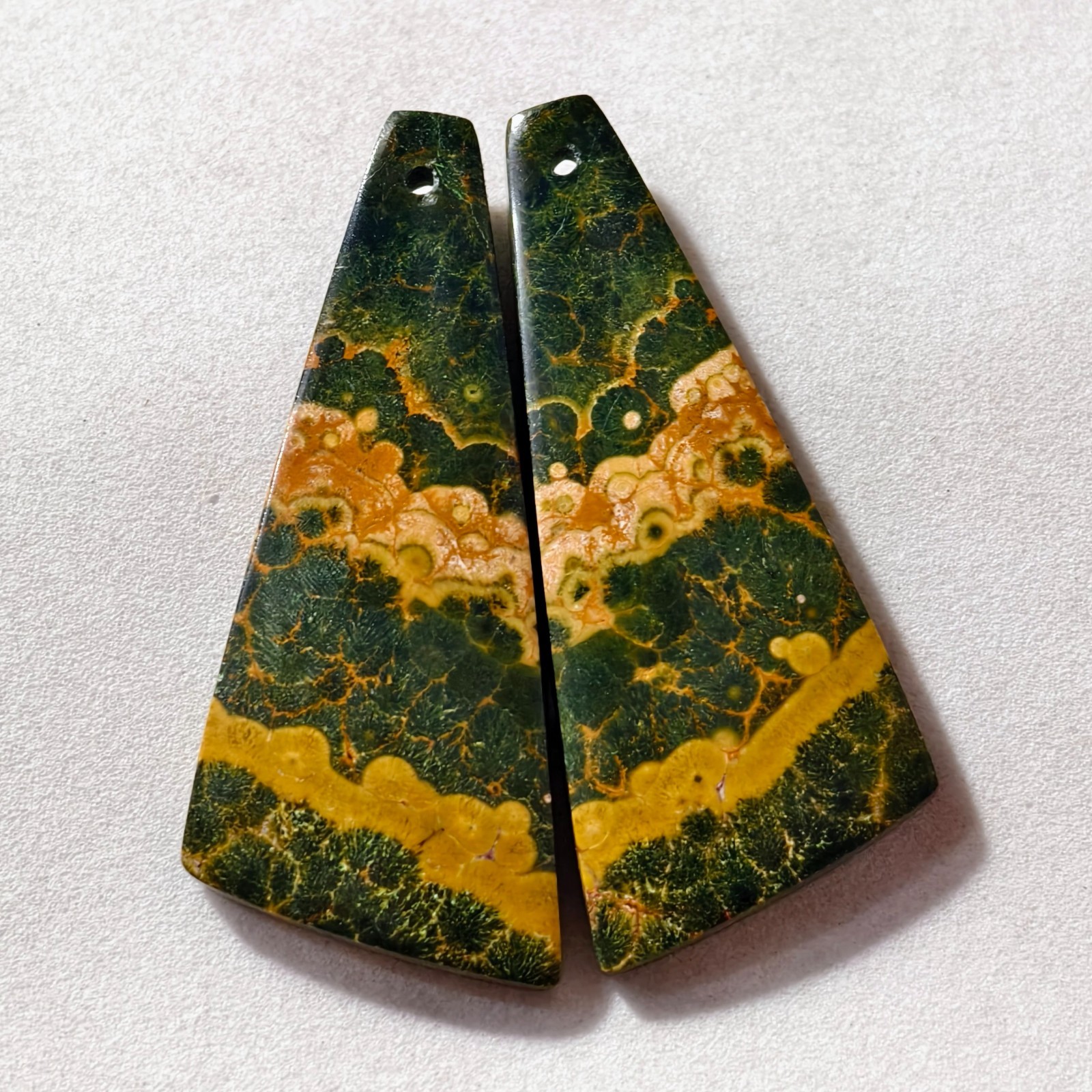 53 Cts Natural Ocean Jasper Drilled Match Pair Cabochon Gemstone 44 X 18 MM