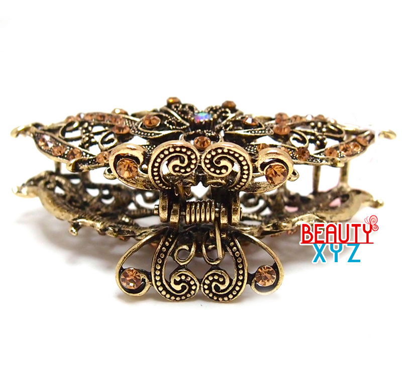 New Woman’s metal Brown color rhinestone flowers hair claw clips pin 8002