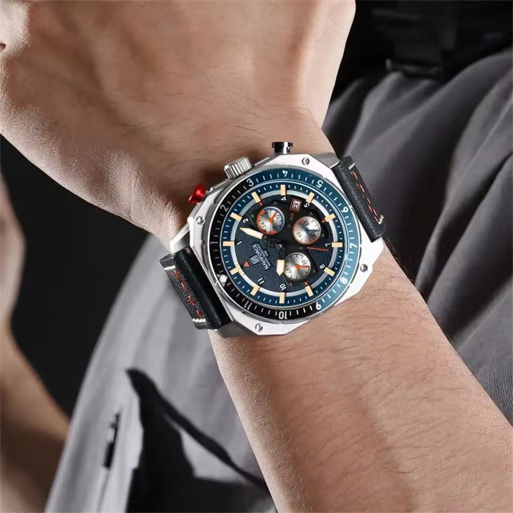 NAVIFORCE Men Watches Military Chronograph Square Watch Leather Date Wristwatch