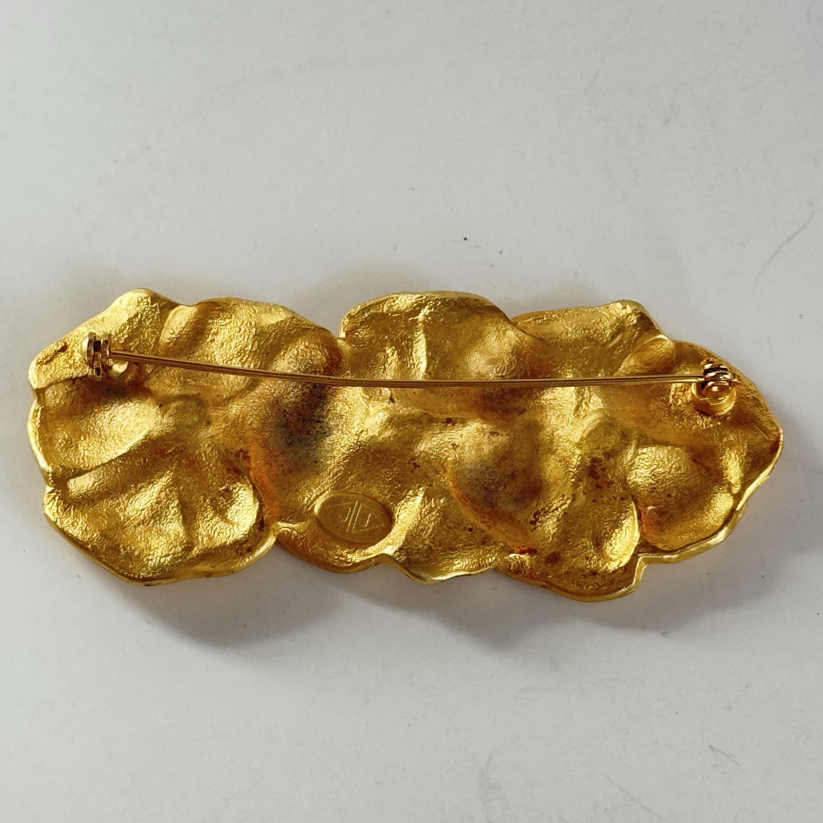 Vintage Judith Jack 80s/90s Satin Brushed Gold Tone Trio Pansy Flower Brooch HTF
