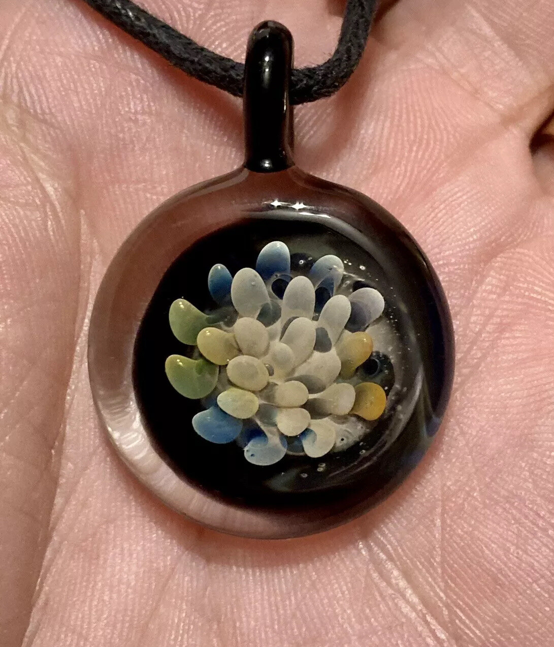 Glass Pendant Hand Blown Implosion 99% Pure Silver & 22k Gold Fume Boro Necklace