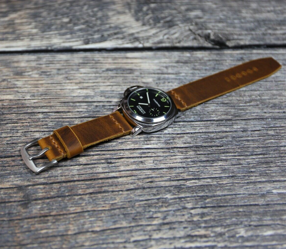 Handcrafted Vintage Brown Leather Watch Strap 18-26mm Classic Retro Style Band