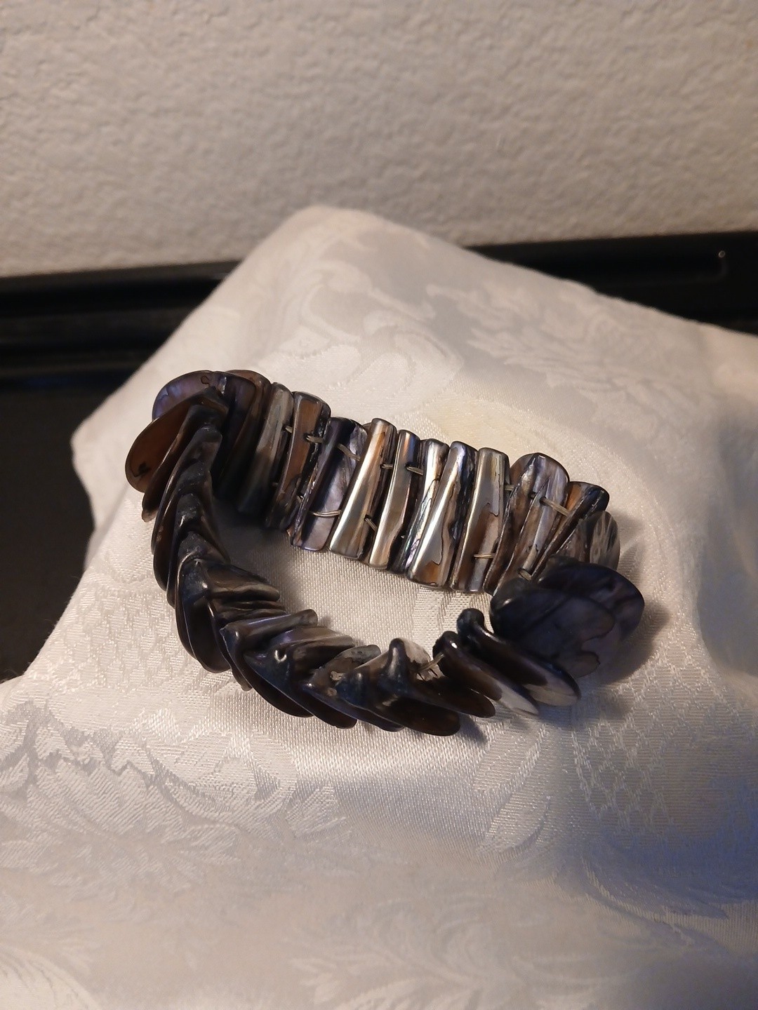 Abalone Shell Stretch Bracelet, Chunky, Iridescent Grey, Blue, Green, Pink