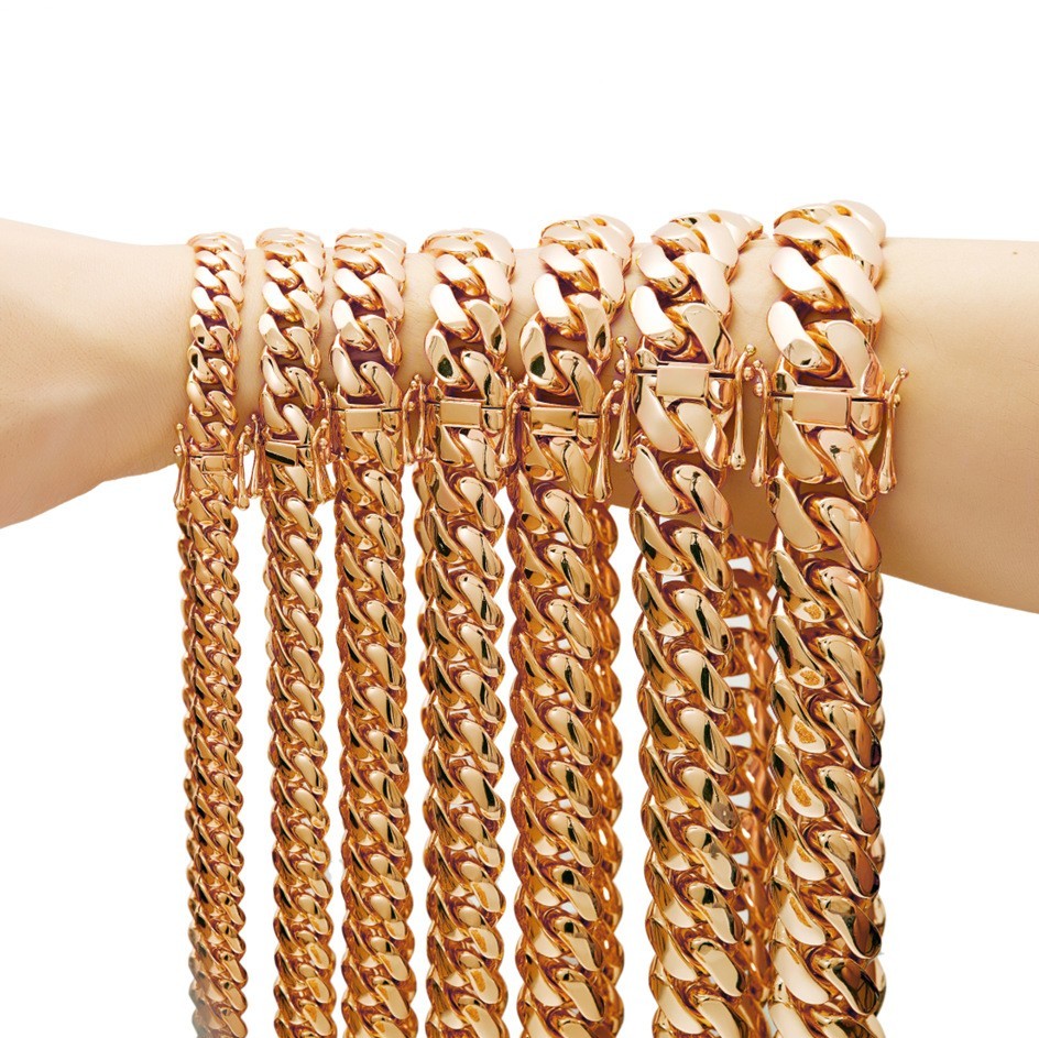 10-22MM Stainless Steel Rose Gold Miami Hip Hop Cuban Chain Necklace Bracelet