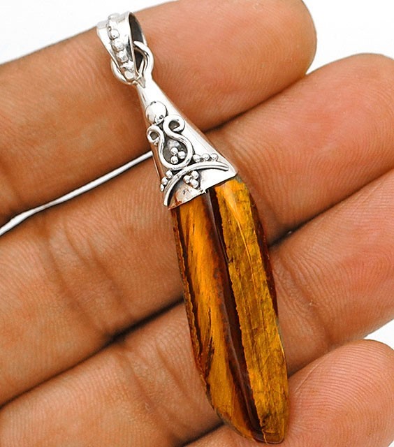 Natural Tiger Eye Africa 925 Solid Sterling Silver Pendant Jewelry