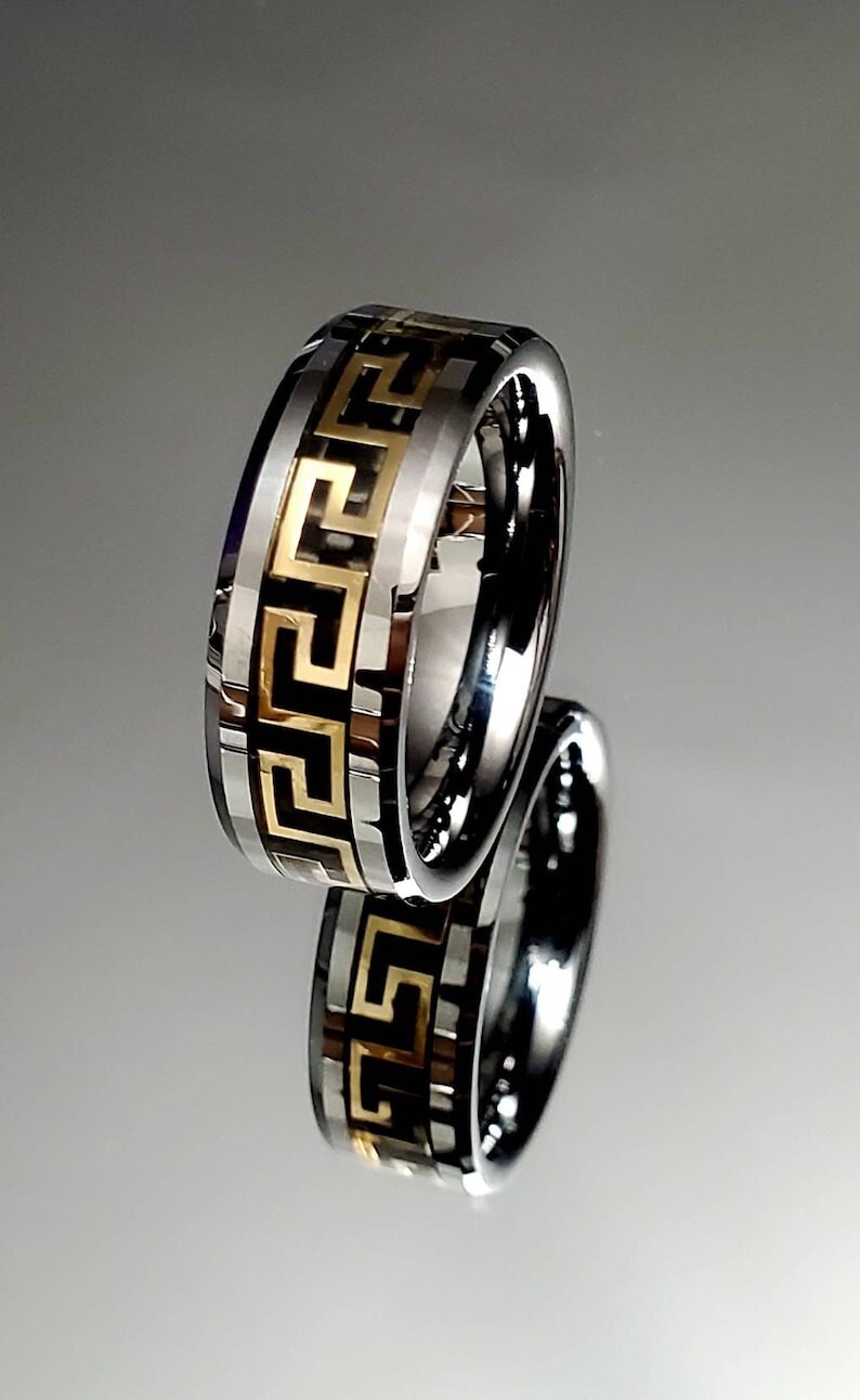 Greek Key Gold/Silver/Black Band/Ring