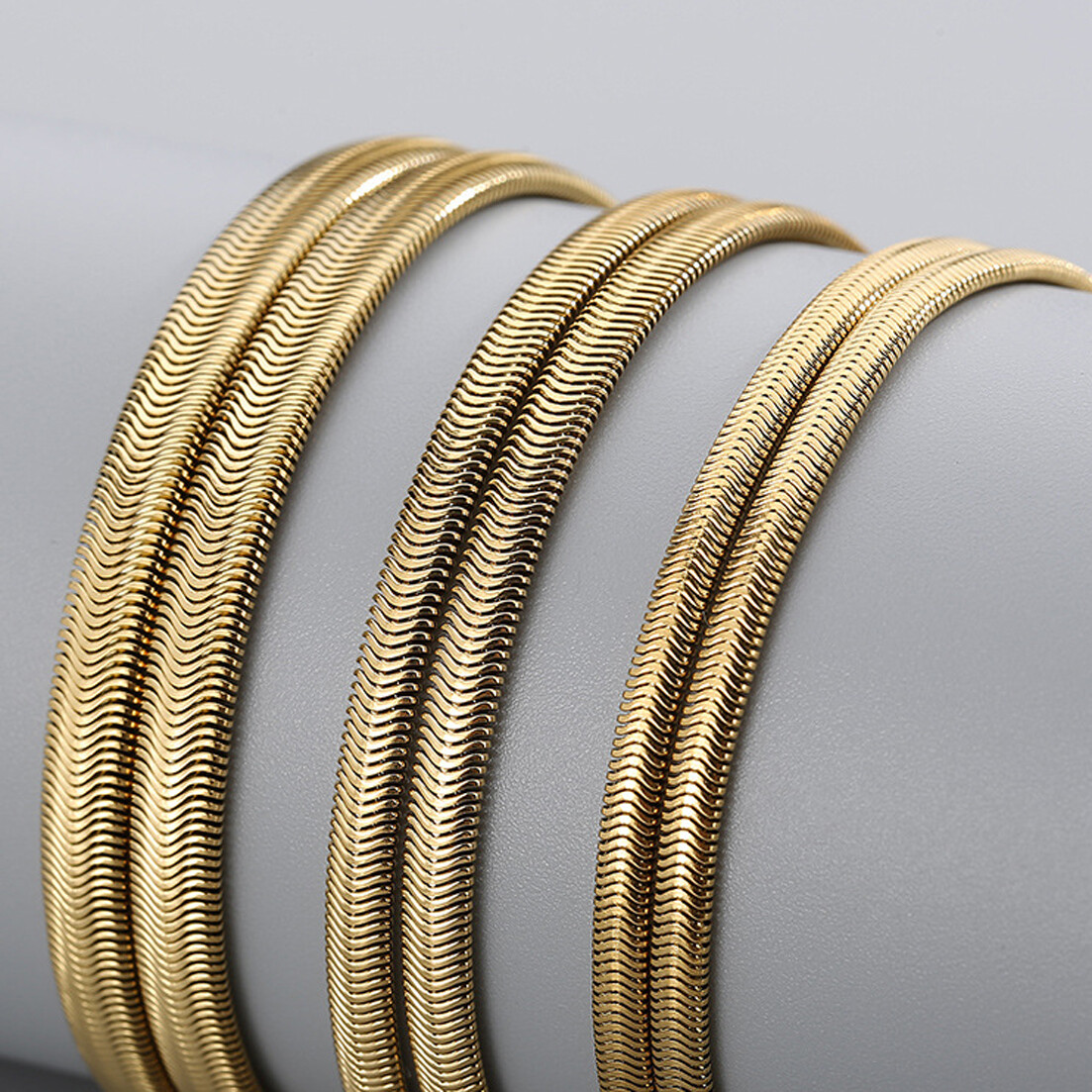 3-8mm Hot Stainless Steel Silver Flat Snake Chain Necklace Women Men 20″22″24″