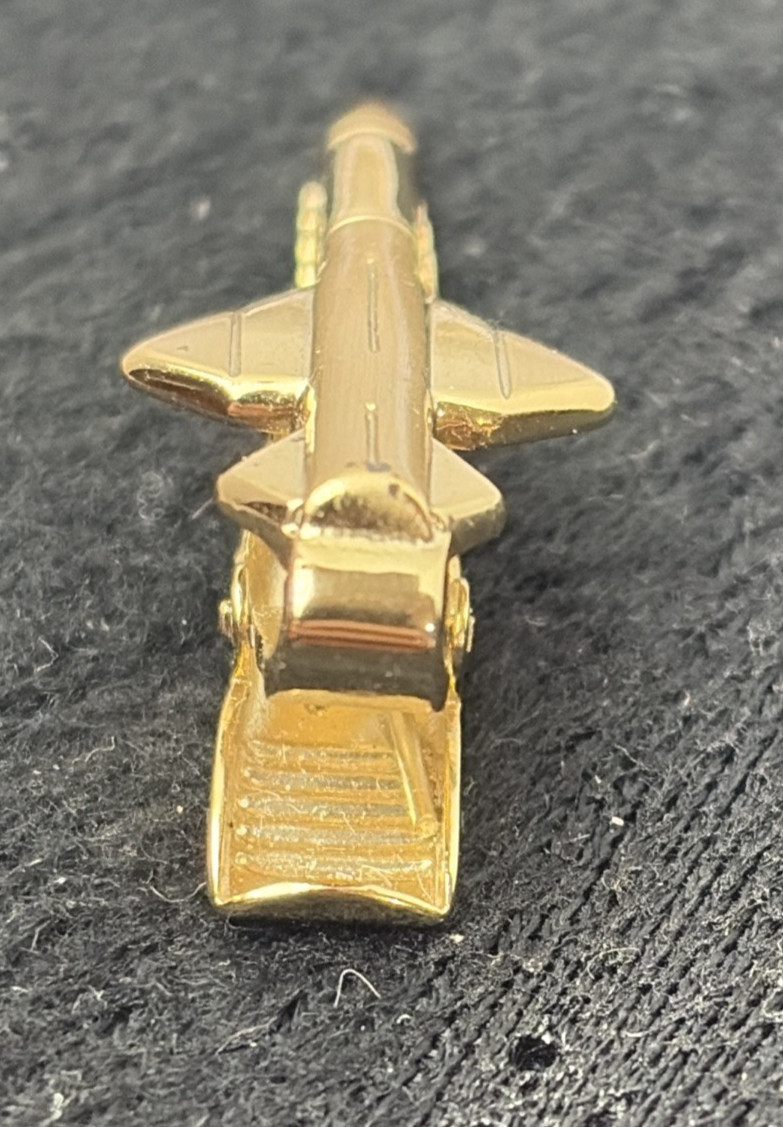 Vintage Rocket Military Missile SMALL Tie Bar Clip Gold tone rocket