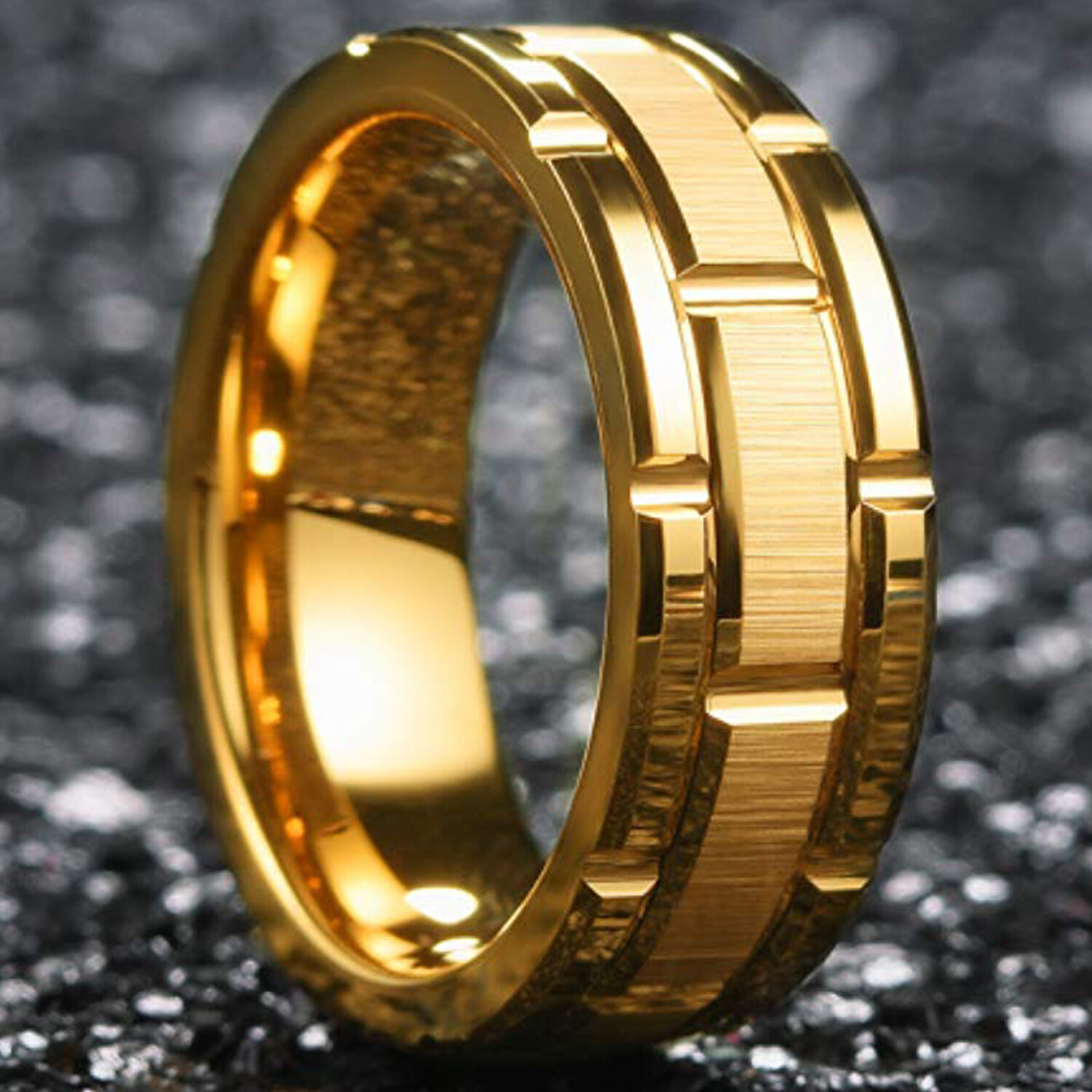 Tungsten Carbide Wedding Band Ring Classic Mens 8mm Brick Pattern FREE ENGRAVING