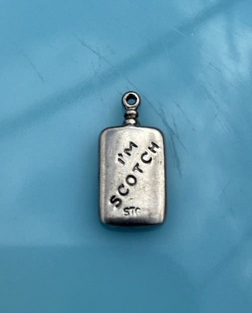 Vintage Sterling Charm Liquor Flask With I’m Scotch Double Sided Pendant .8g
