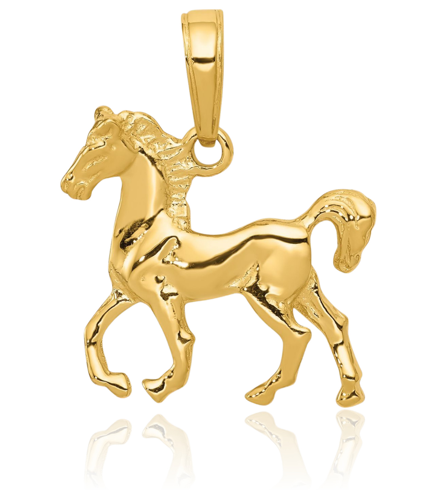 14K Solid Yellow Gold Medium Horse Pendant Necklace 22.5mm 7/8 inch Polished