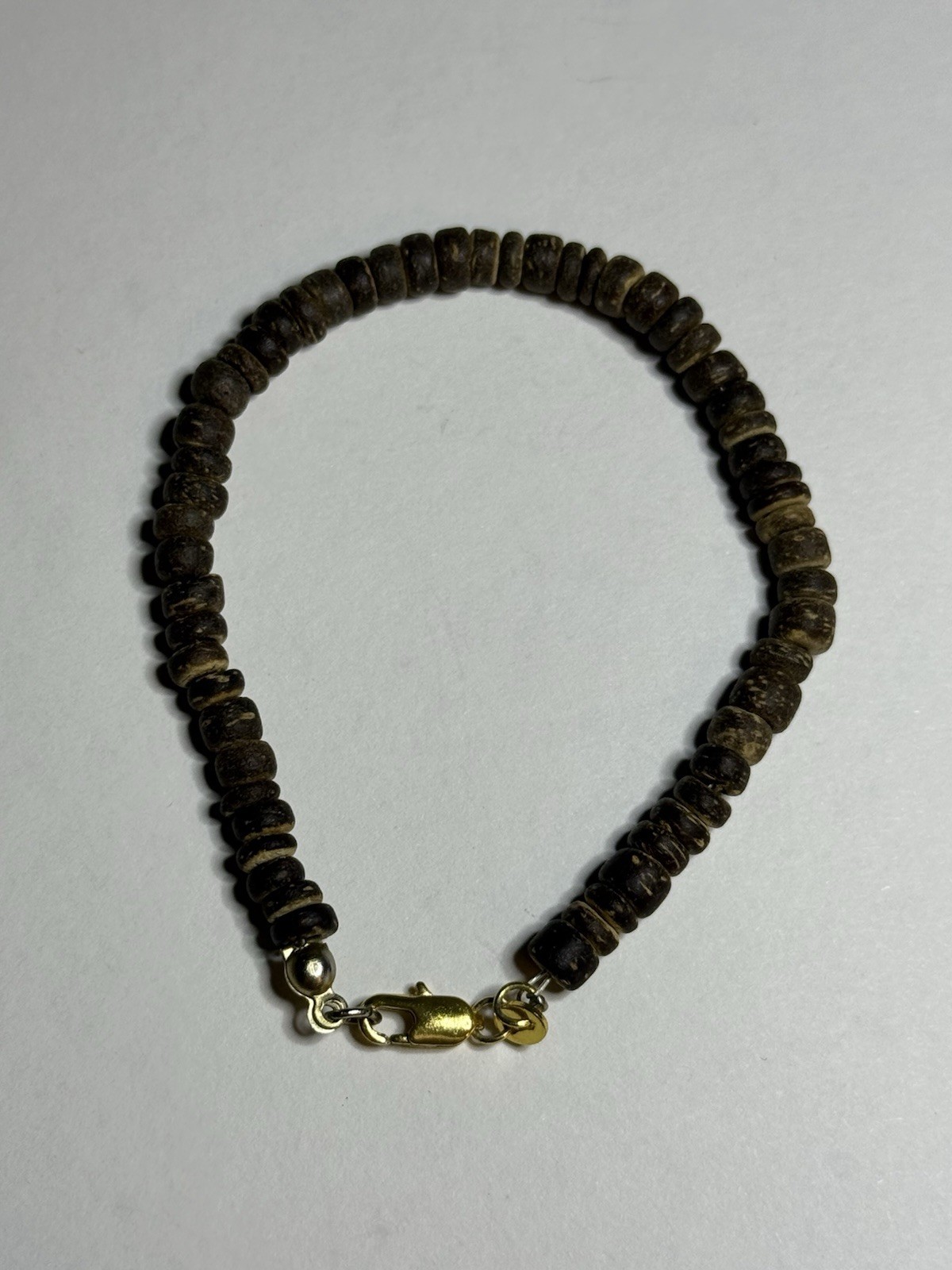 Vintage Natural Organic Heishi Disc Bead Surfer Bracelet 18K GF Clasp 7.5″