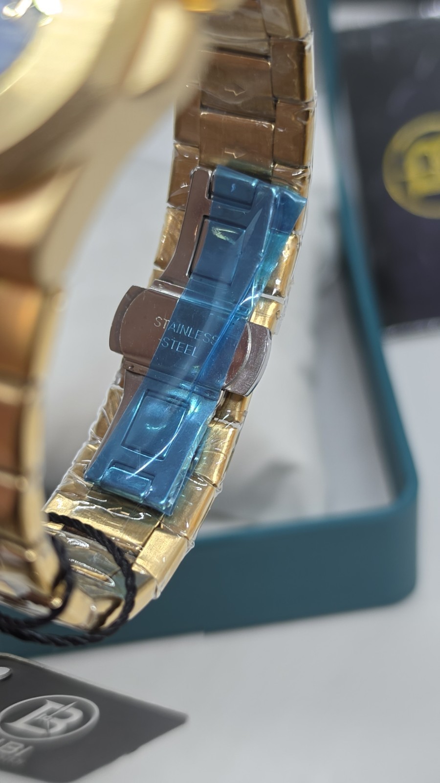BIBI Luxury Automatic Skeleton Blue Face Watch Gold-Tone Stainless Steel Band
