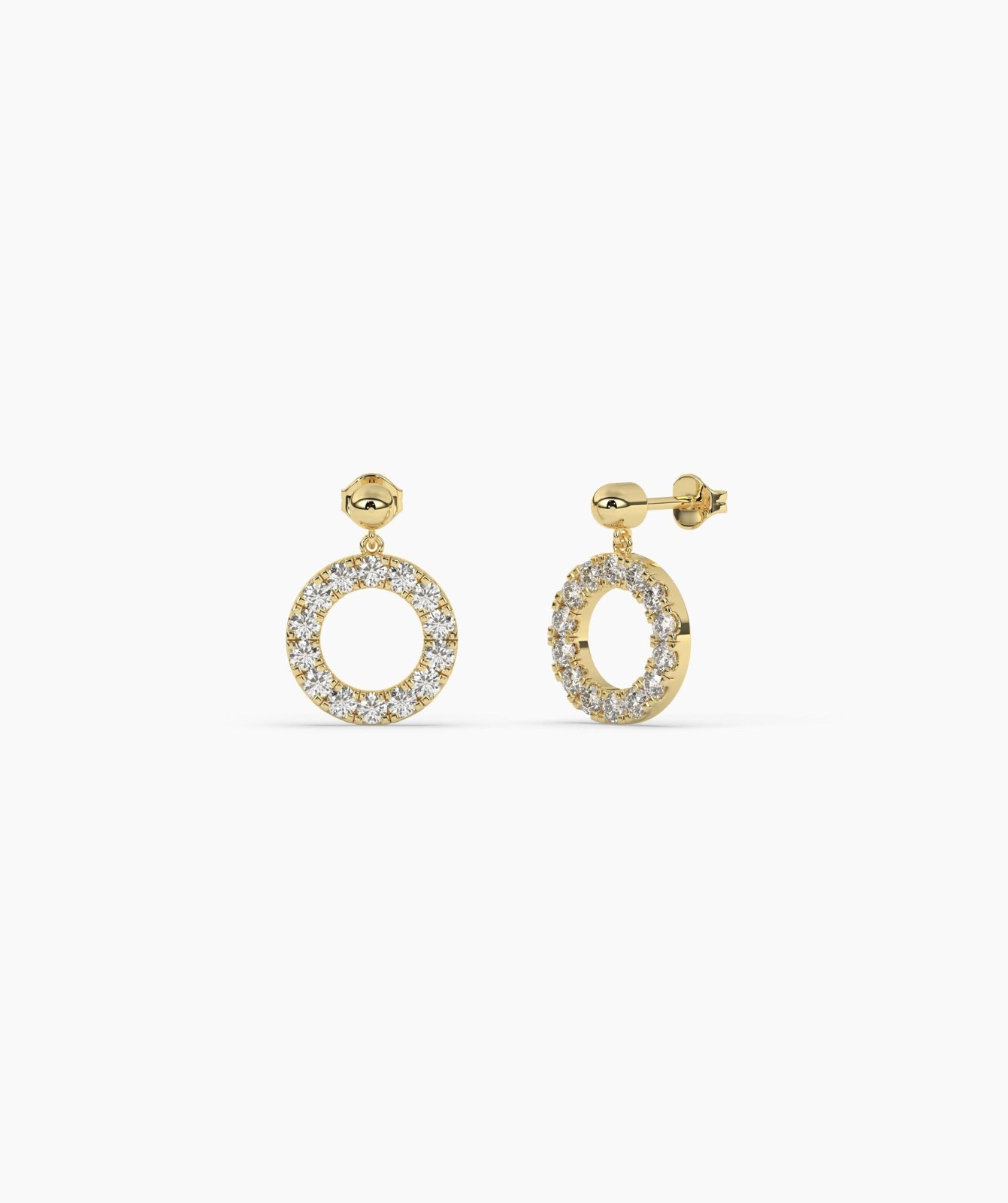 14K Gold Round Cut Lab Grown Diamond Open Circle Drop Earrings With Bead Stud