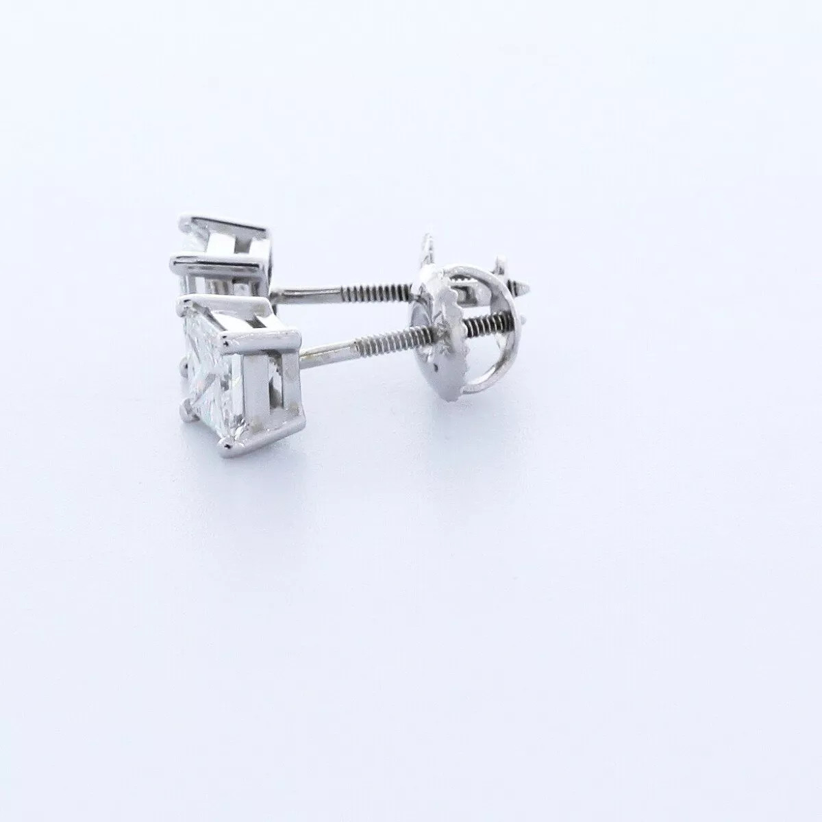 Stud Earrings Solid 14K Gold Classic 0.94 Carat Princess Natural Diamond F VS2