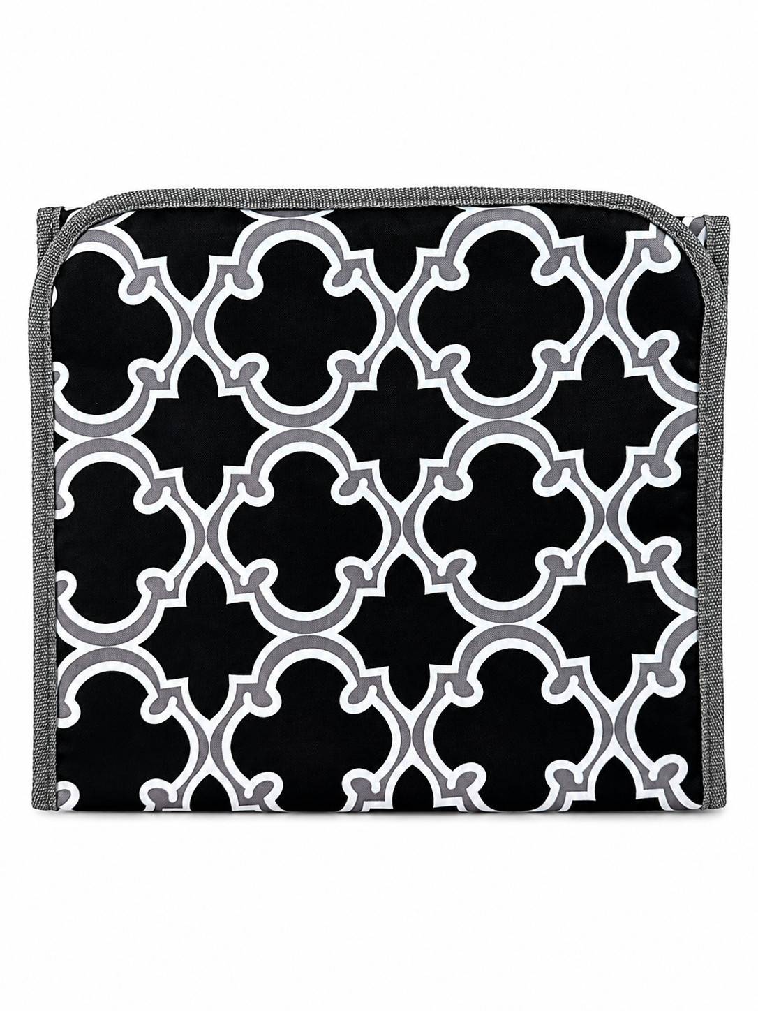 Black Gray Quatrefoil Jewelry Travel Organizer Hanging Roll Bag 26 Pocket Store