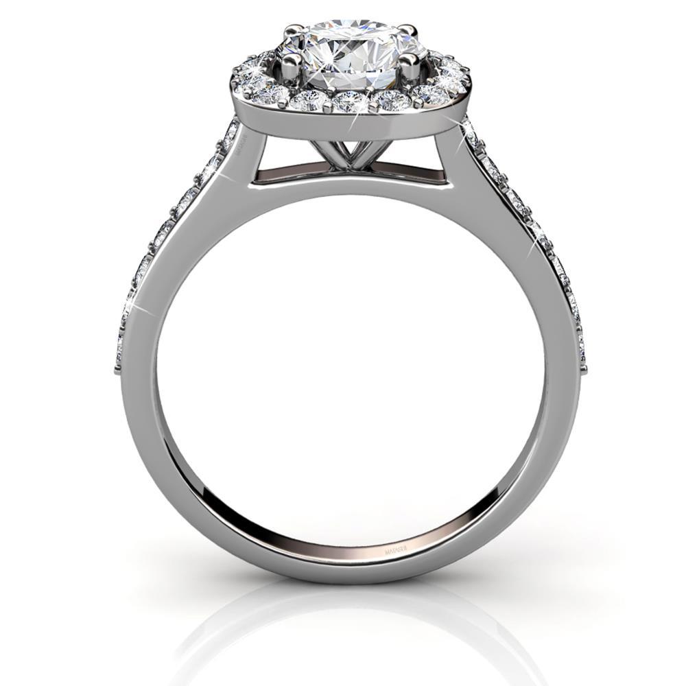 18K White Gold Plated Ring w/ Solitaire Design Crystals by Matashi (US Size #7)