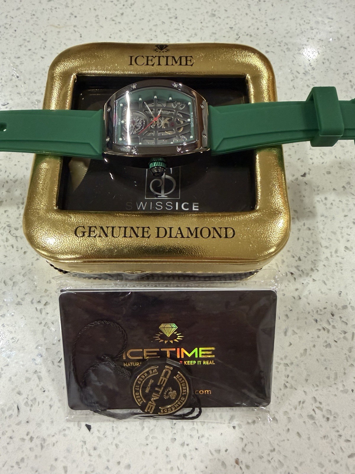 IceTime IT25 Women’s Quartz Skeleton Dial 33mm SS Case Green Silicone 30m