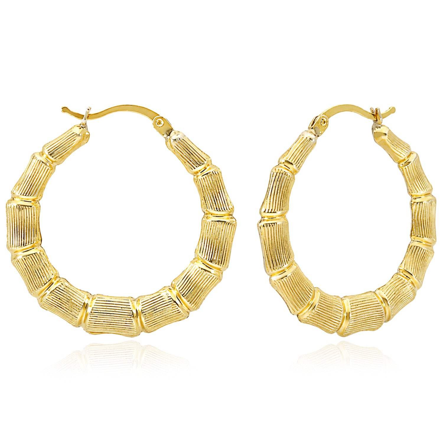 10K Yellow Gold-Filled Bamboo Hoop Earrings 38mm