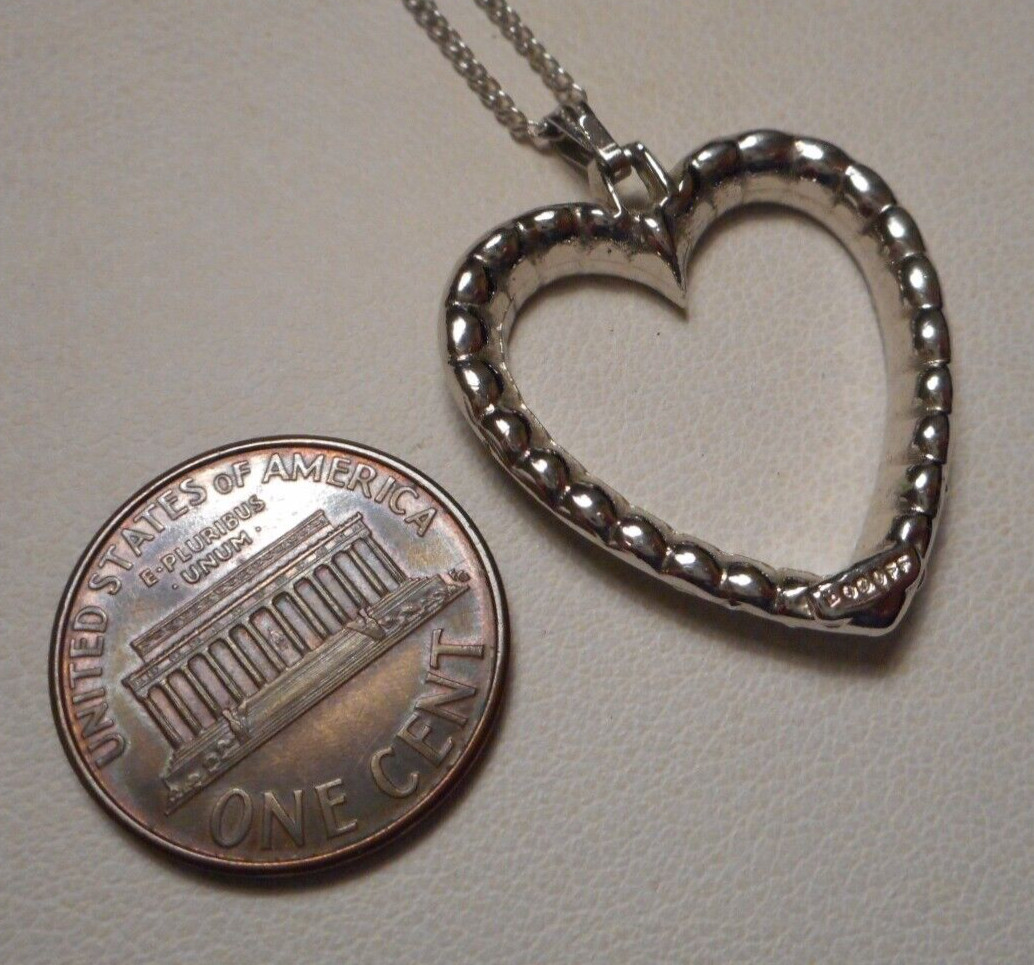1950s Bogoff Diamante Rhinestone Silver-tone Heart Pendant on 16″ Chain Necklace