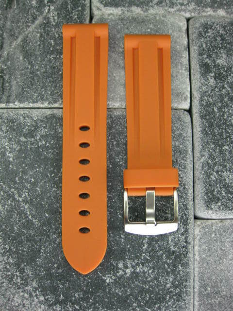 New 24mm Orange PU Rubber Strap Tang Diver Band 22mm Tongue Buckle PANERAI 24