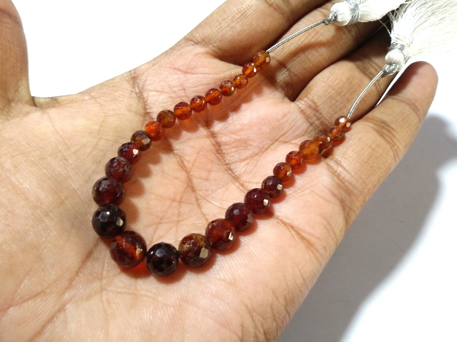 Natural Hessonite Round Ball 4.5-8mm Micro Faceted Gemstone Beads 6″Inch 65Cts