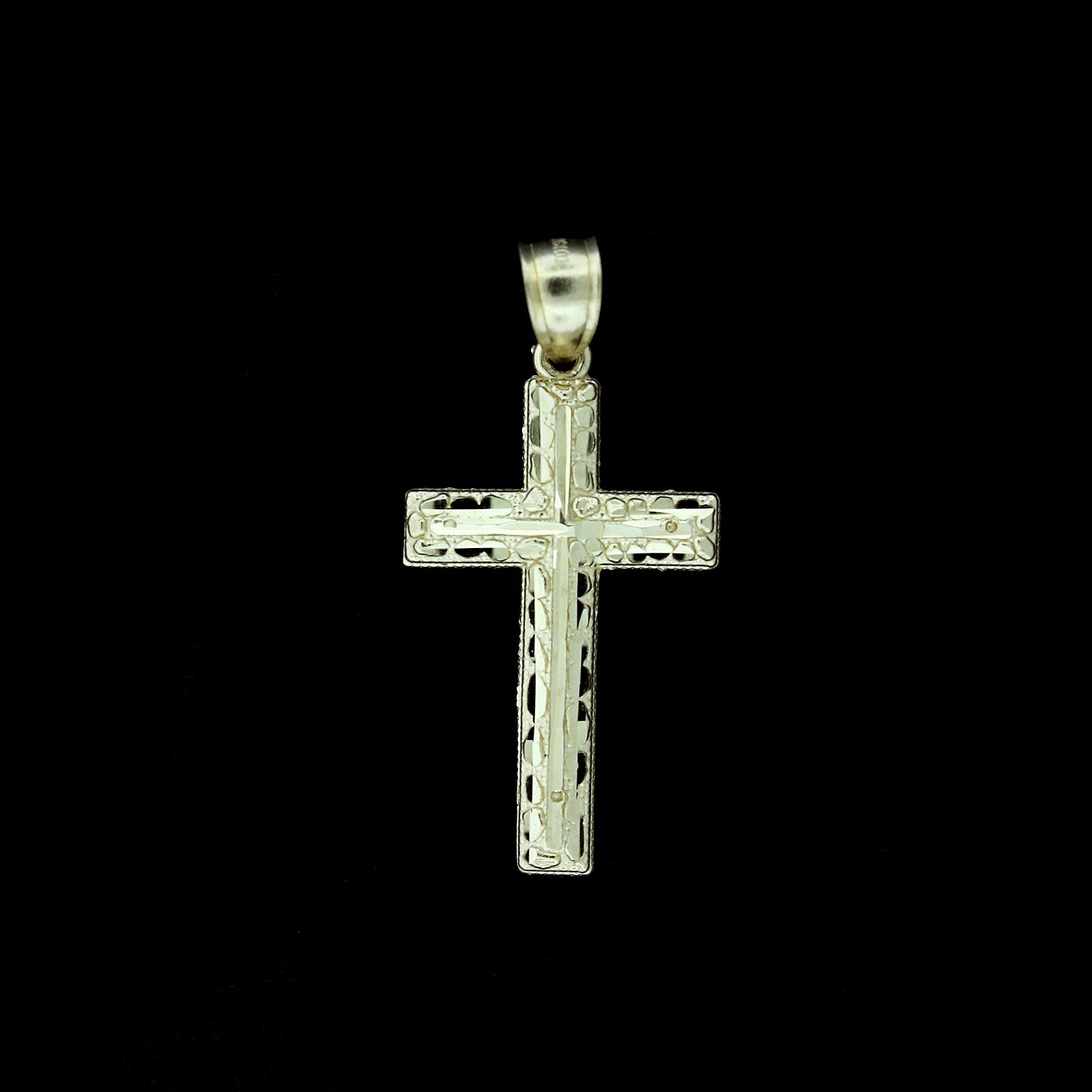 Mens 10K Yellow Gold Diamond Cut Nugget Cross Charm Pendant, 10KT Real Gold