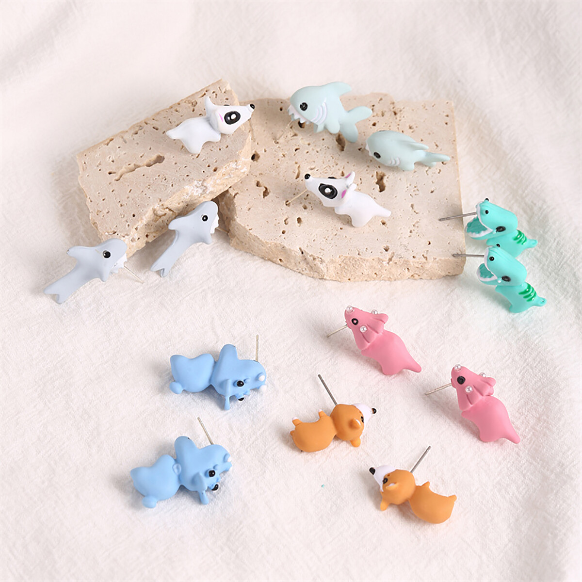 1 Pair Cute Animal Earring Bite Your Ear Cartoon Dinosaur Ear Studs Women Girls