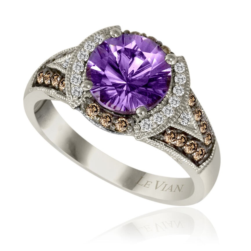 Le Vian 14K White Gold Cocktail Ring for Women 3.38 cts Amethyst Diamonds Size 7