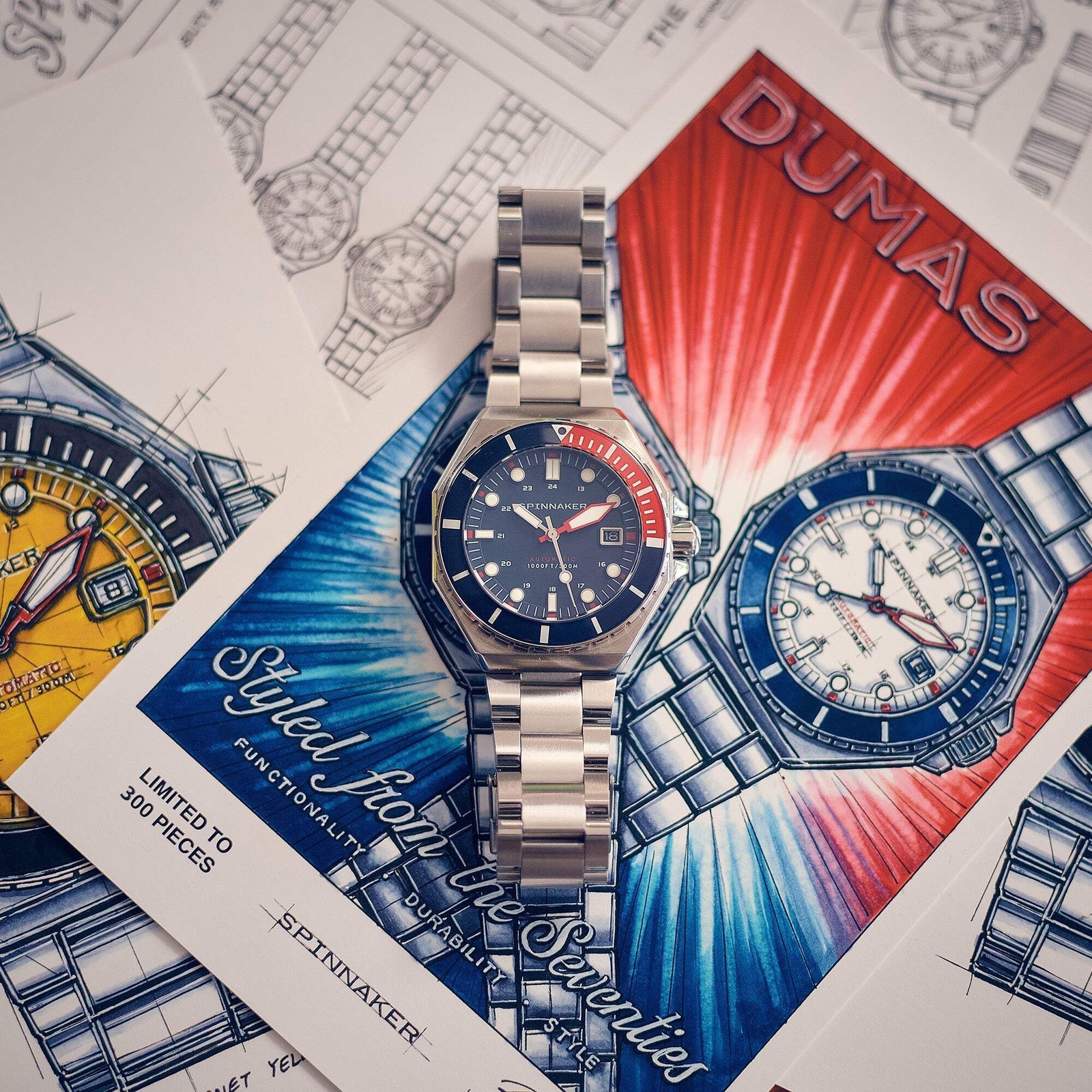 Spinnaker Dumas Blue Dial / Red / Stainless Steel | Blue Dial 44mm Japanese Auto