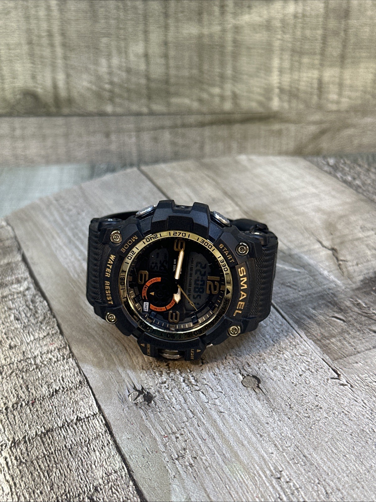 SMAEL Men’s Tactical Analog Digital Watch Dual Time WR 50M Black Gold