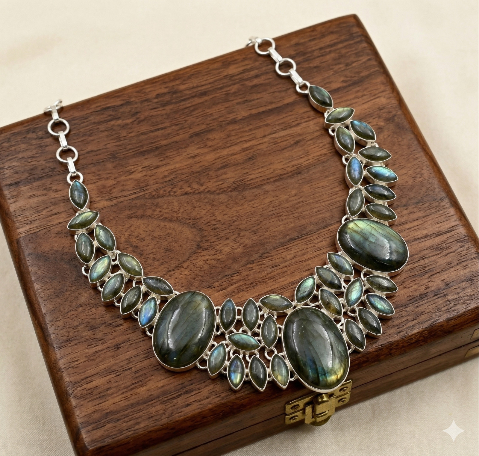Rainbow Blue Fire Labradorite Gemstone Necklace 925 Sterling Silver Jewelry ADJ”