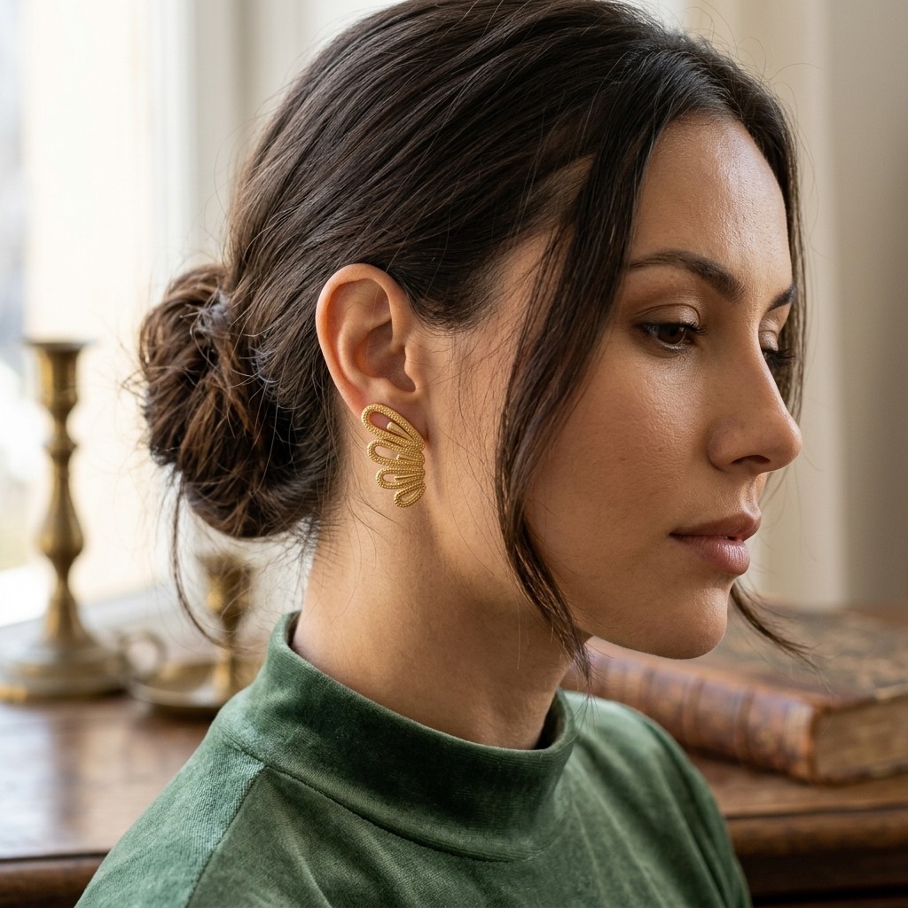Modern Textured Gold Wave Stud Earrings Women’s Abstract Fashion Jewelry