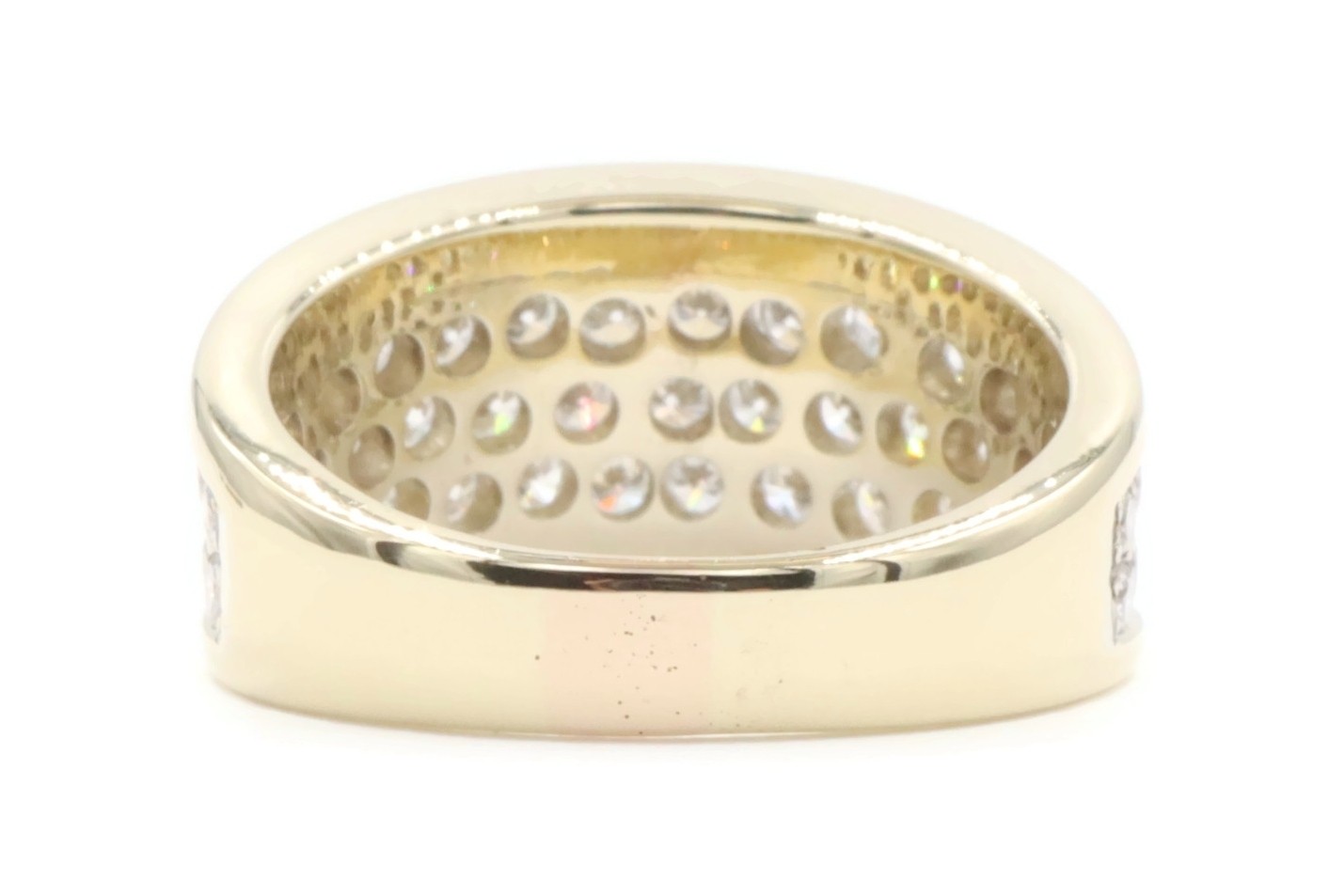 Estate 3-Row 1.70 Ctw Round Diamond 14KT Yellow Gold 10.6mm Cluster Ring 7.69g