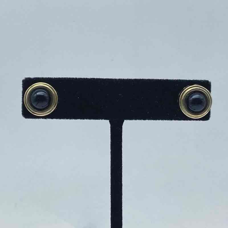 14K Yellow Gold Black Onyx Stud Earrings Bezel Set Round 11.6mm 1.02g