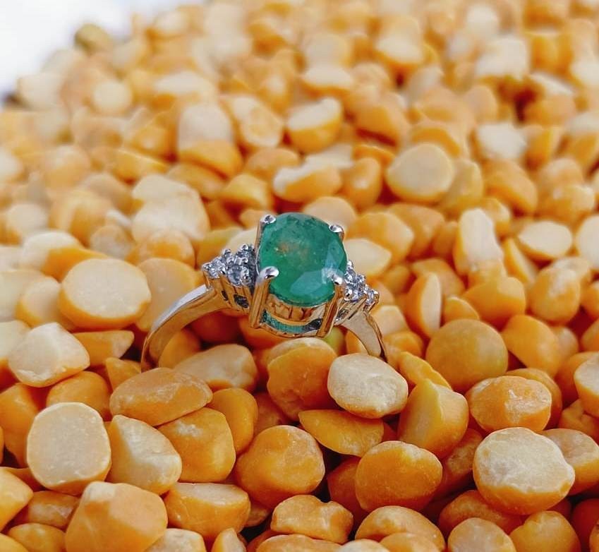 Solid 925 Sterling Silver Natural Emerald & CZ Gems Ring Jewelry S US 6 VJ-419