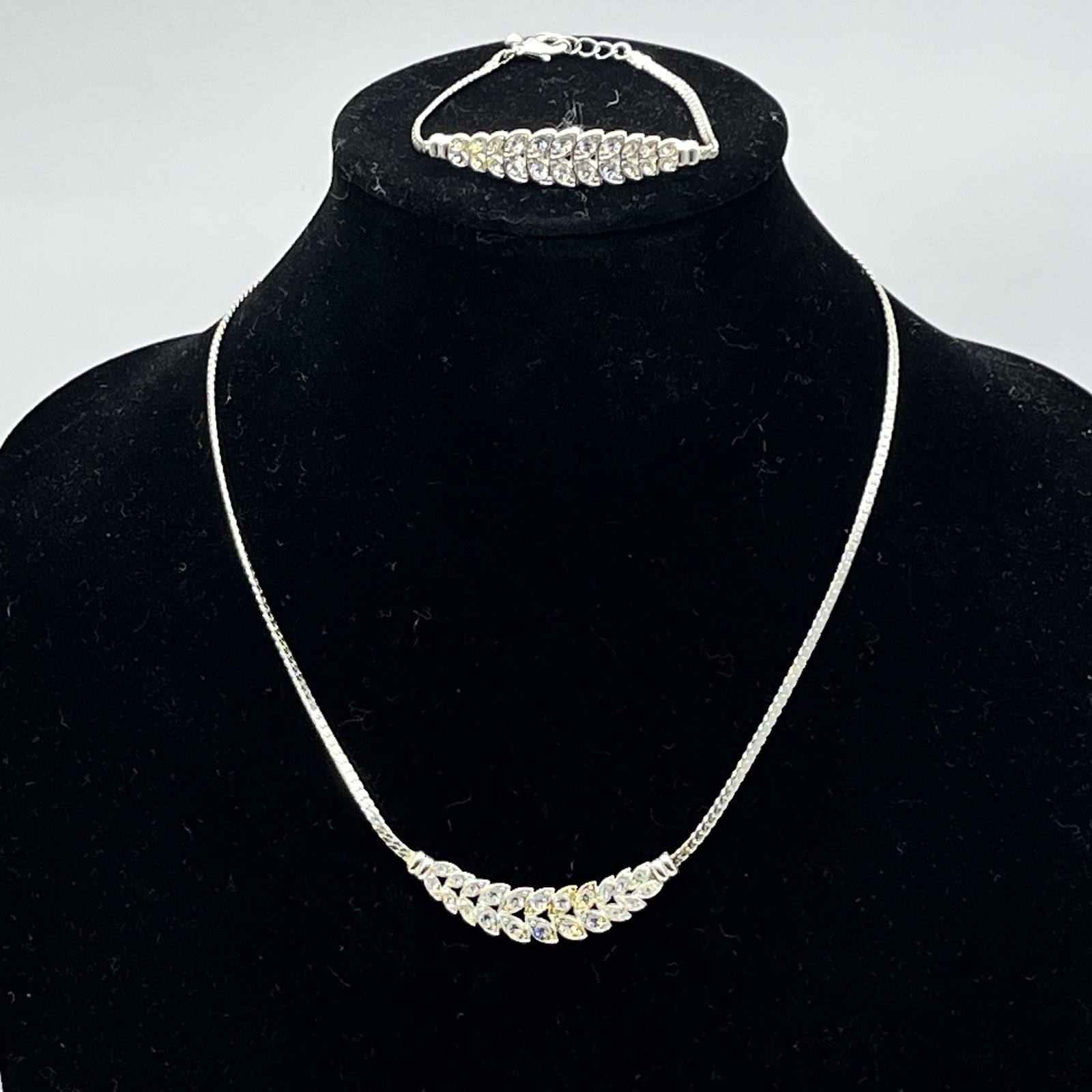 Rhinestone Jewelry Set Necklace Bracelet Bridal Wedding