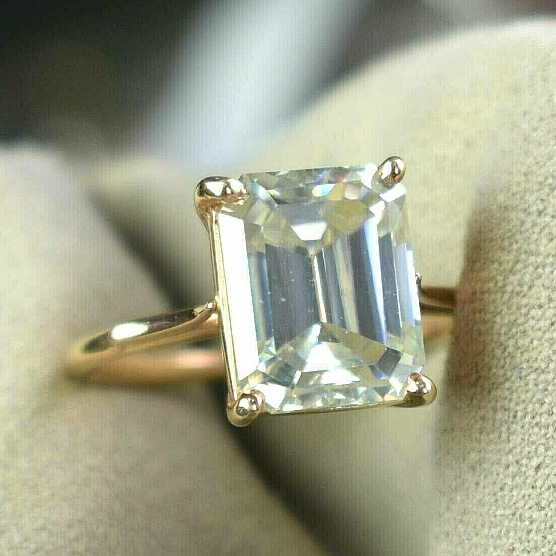 5 Ct Off White Emerald Cut Treated Diamond Ring With Rose Gold Plated Certified
