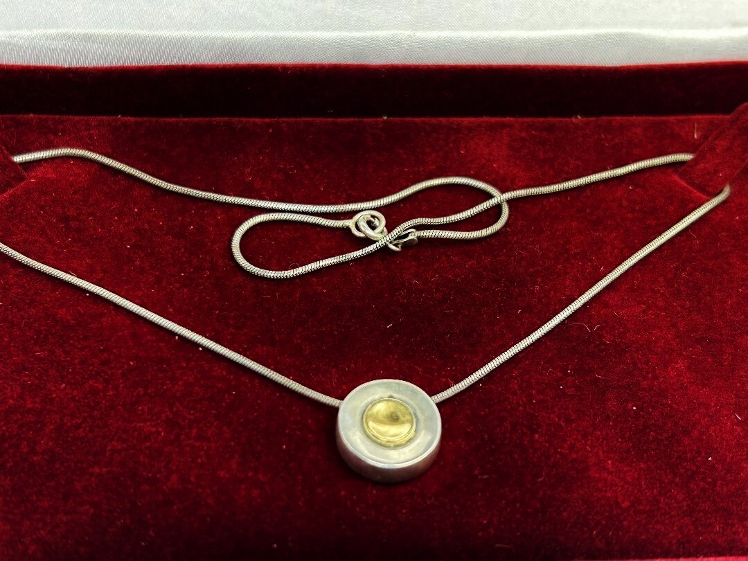 Sterling Silver 14 kt Round Pendant Stamped 585 & 925