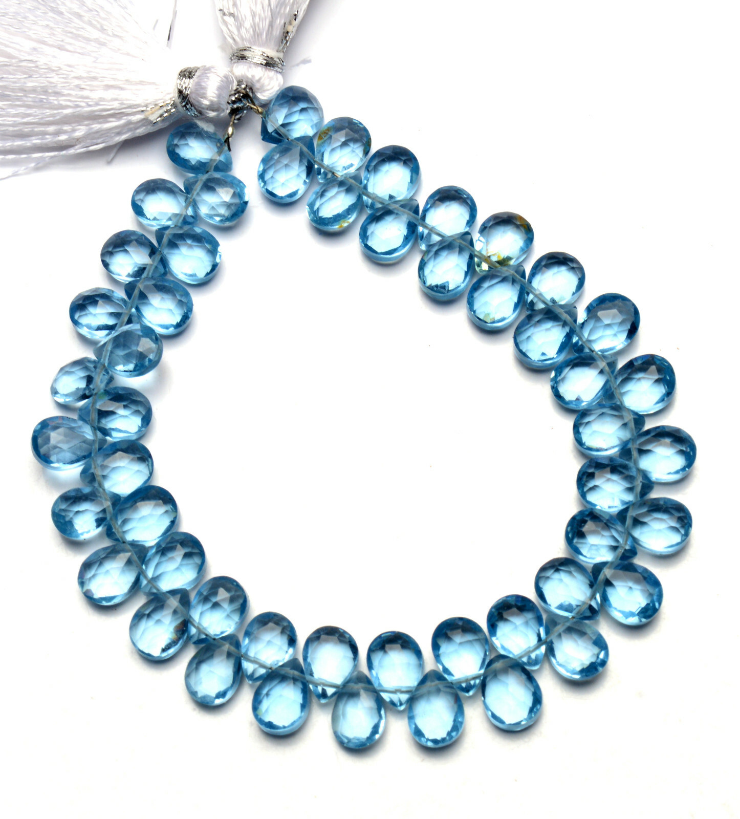 Teal Aquamarine Color Quartz 7x5mm Approx. Size Faceted Pear Briolette Beads 7″