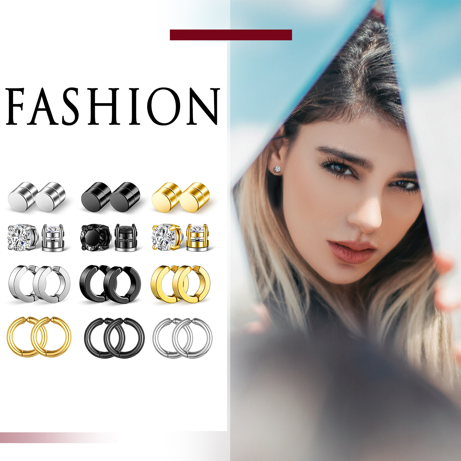 12 Pairs Stainless Steel Magnetic Stud Earring Women Men Non-Piercing Clip On US