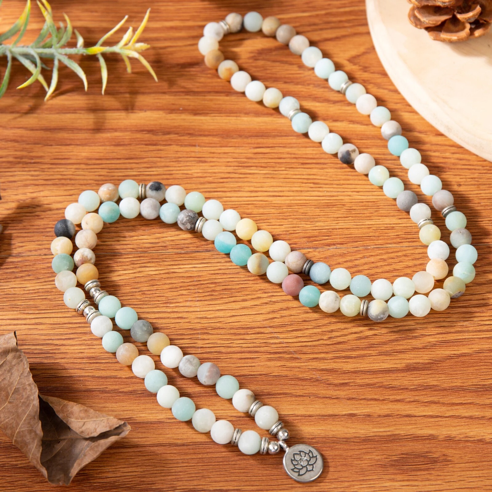 2025NEW! Natural Amazonite Gemstone Healing Bracelet 108 Beads Mala Women Gift