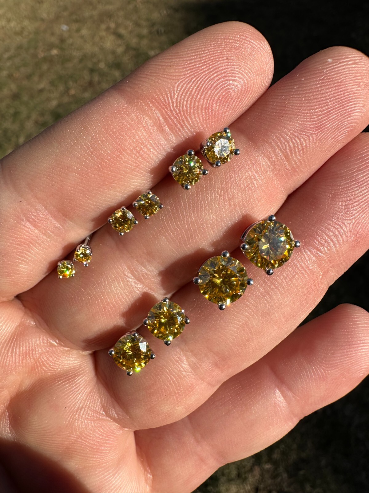 Real Canary Yellow Moissanite Screwback Stud Earrings 925 Silver 3-8mm Pass Test
