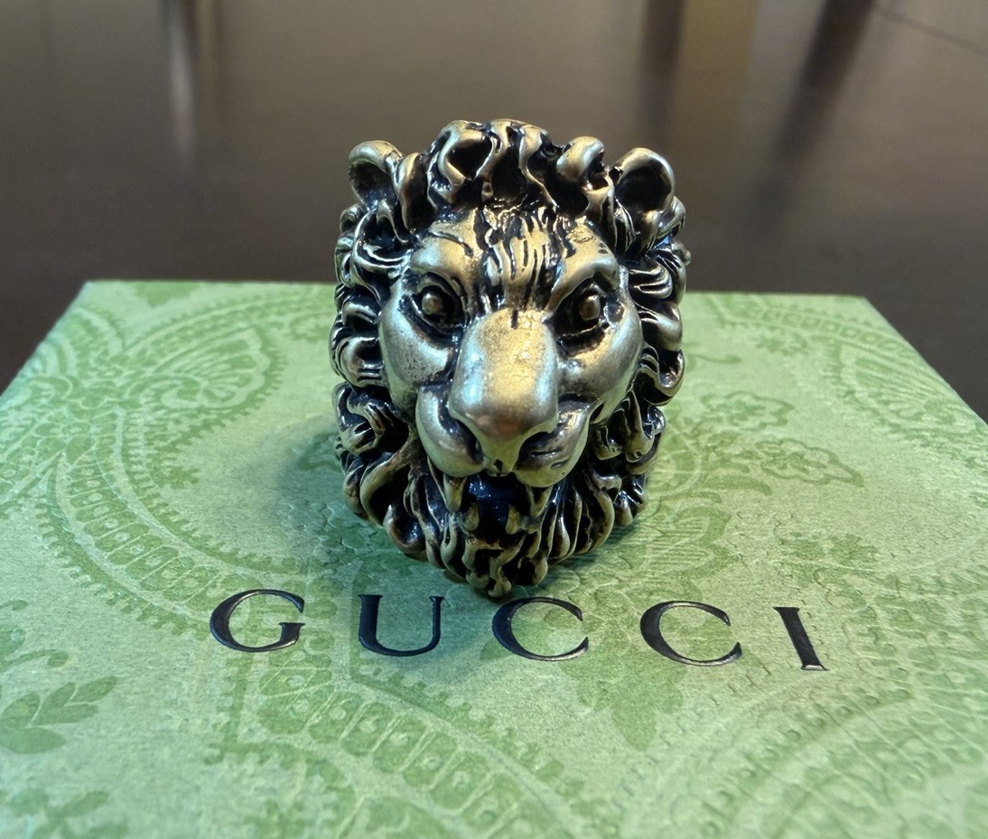 New Authentic Gucci Lion Head Brass Ring Size IT 19 / US 8.75