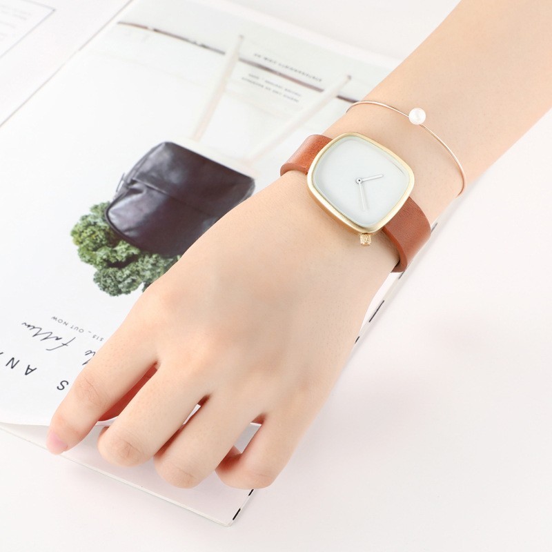 TOMI Minimalist Men’s Watch Ultra-Thin Square Dial Elegant Quartz Leather Strap