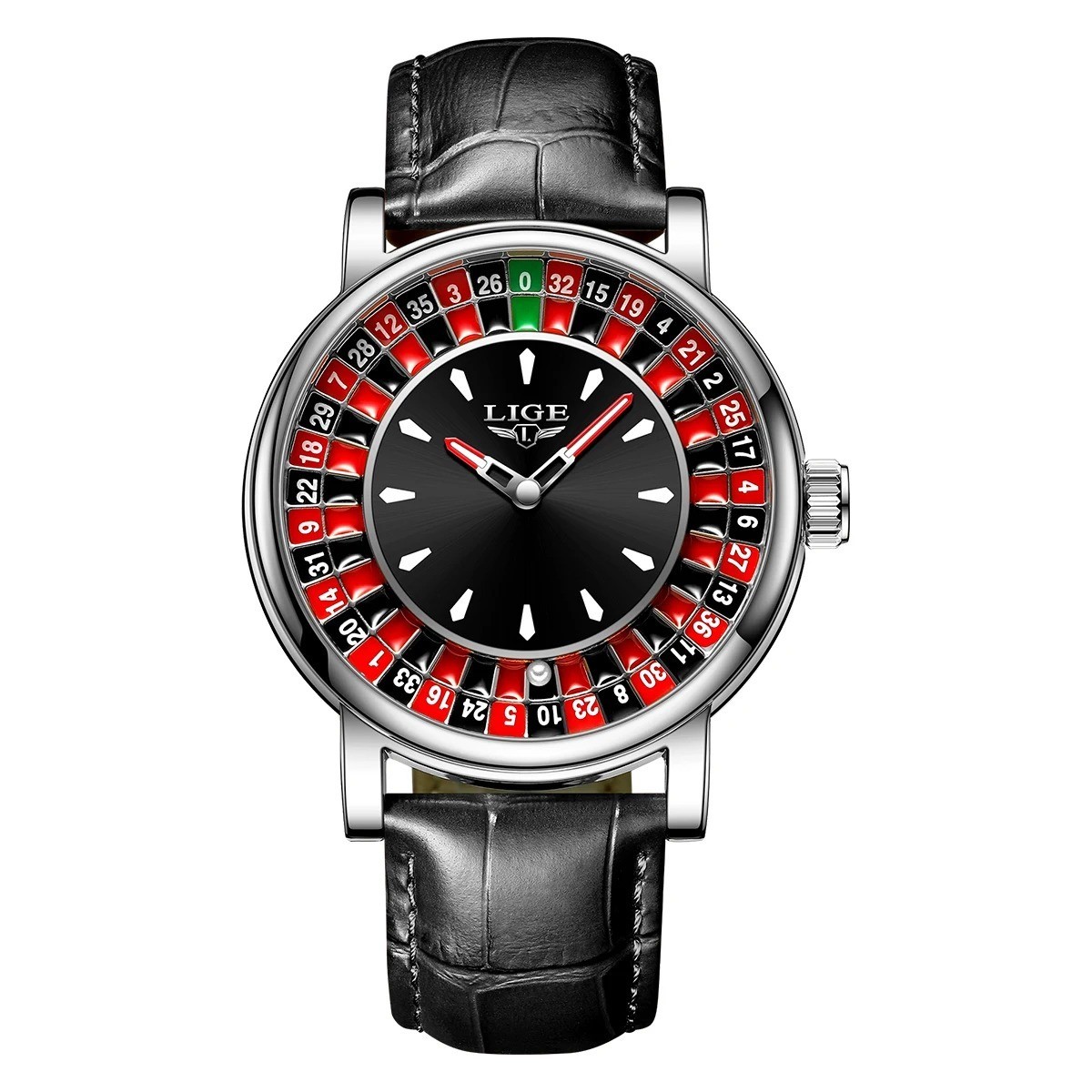 LIGE Men’s Roulette Casino Quartz Watch 49mm Rotating Dial Luminous Waterproof