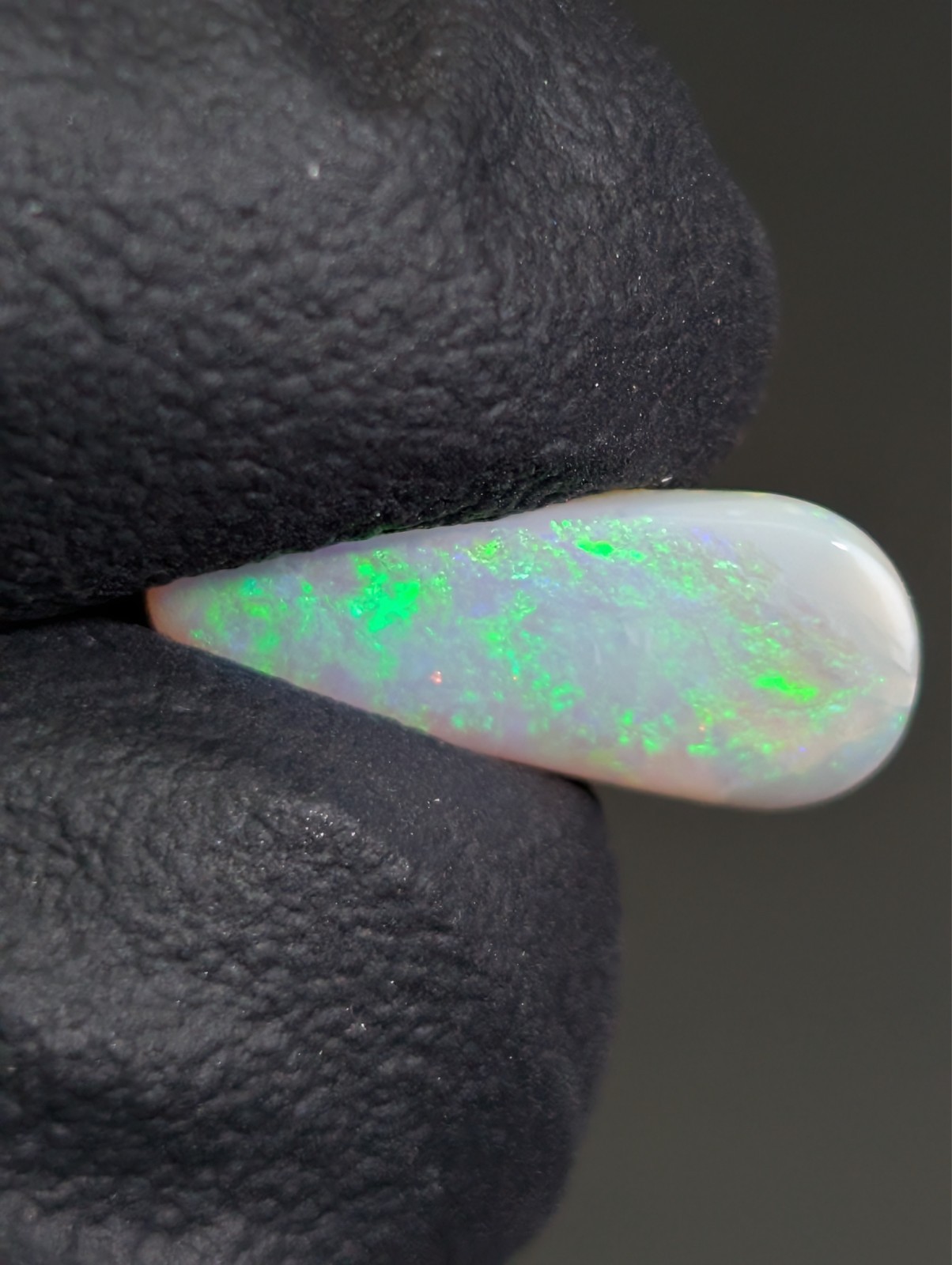 1.6ct Moss/Broadflash Lightning Ridge Opal Teardrop/Pear Cabochon