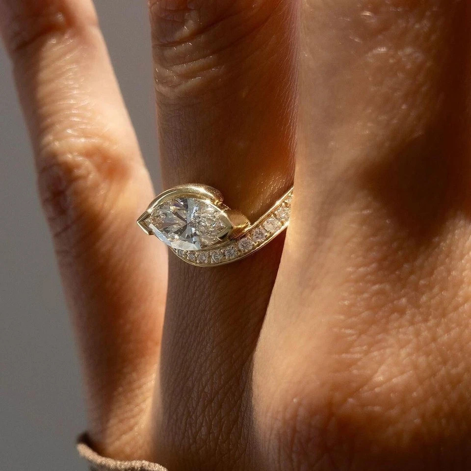 Halo 2 Ct Marquise 14k Yellow Gold Diamond Ring Lab Grown IGI Certified VVS E F